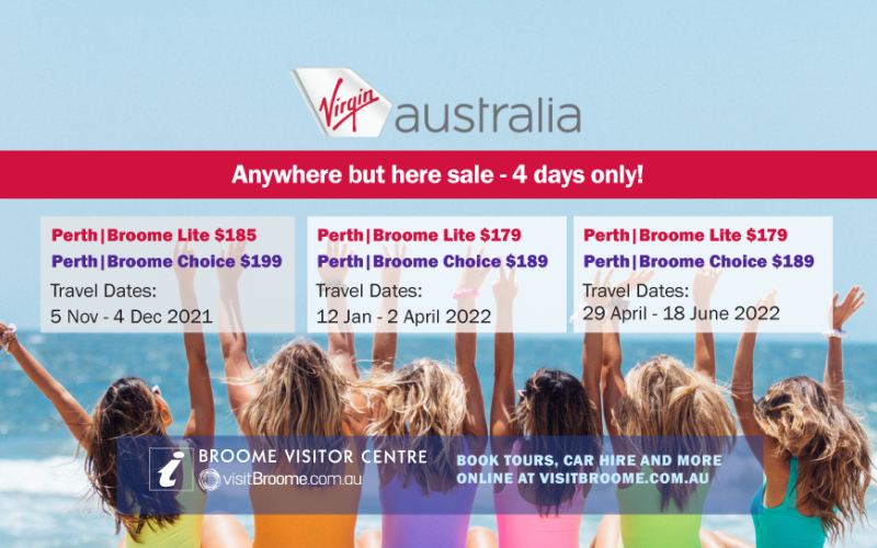 Virgin Australia 'Anywhere but here sale' on Perth | Broome flights - 4 days only!