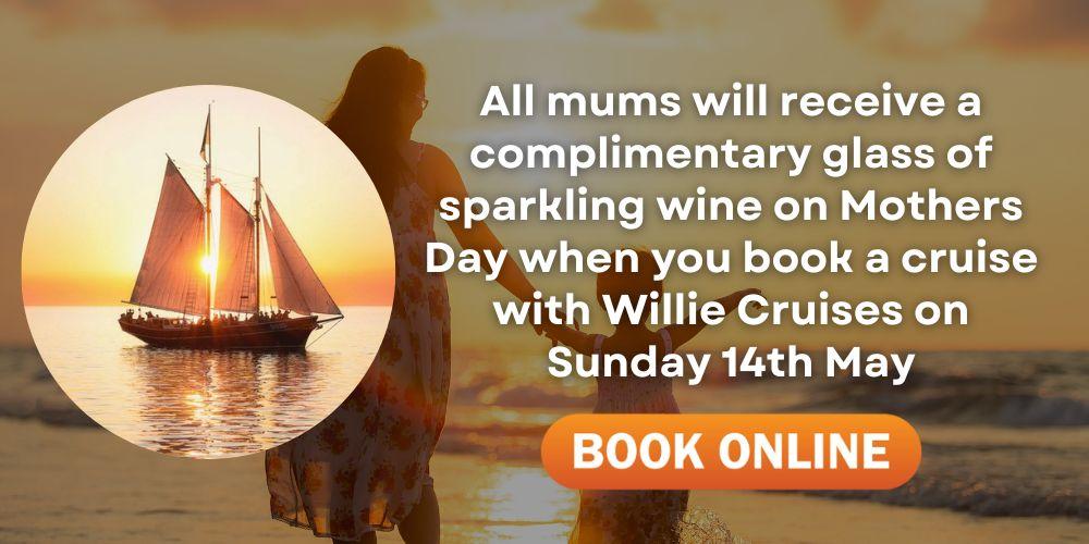 Complimentary glass of sparkling wine on Mothers Day cruise with Willie Cruises