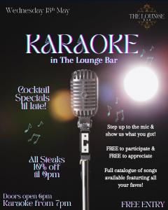 Wednesday night KARAOKE in The Lounge Bar