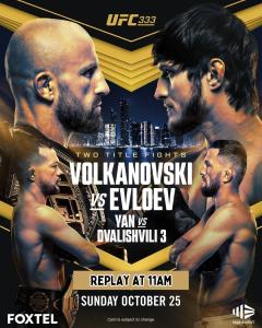 UFC 333 Replay ﻿VOLKANOVSKI v EVLOEV at Roey Sports Bar