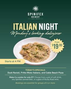 Italian Night at Spinifex Brewery