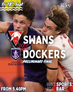 AFL Prelim: Swans vs Dockers at Roey Sports Bar