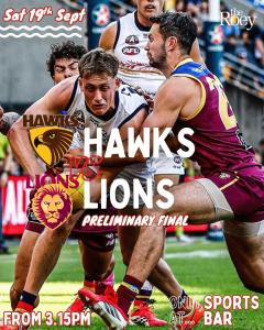 AFL Prelim: Hawks vs Lions at Roey Sports Bar